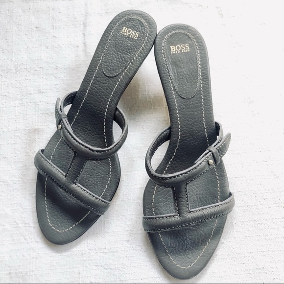 Hugo Boss Shoes | Hugo Boss Leather Slip on Sandals | Color: Gray/Red | Size: 7.5 | Yogagrl101's Closet